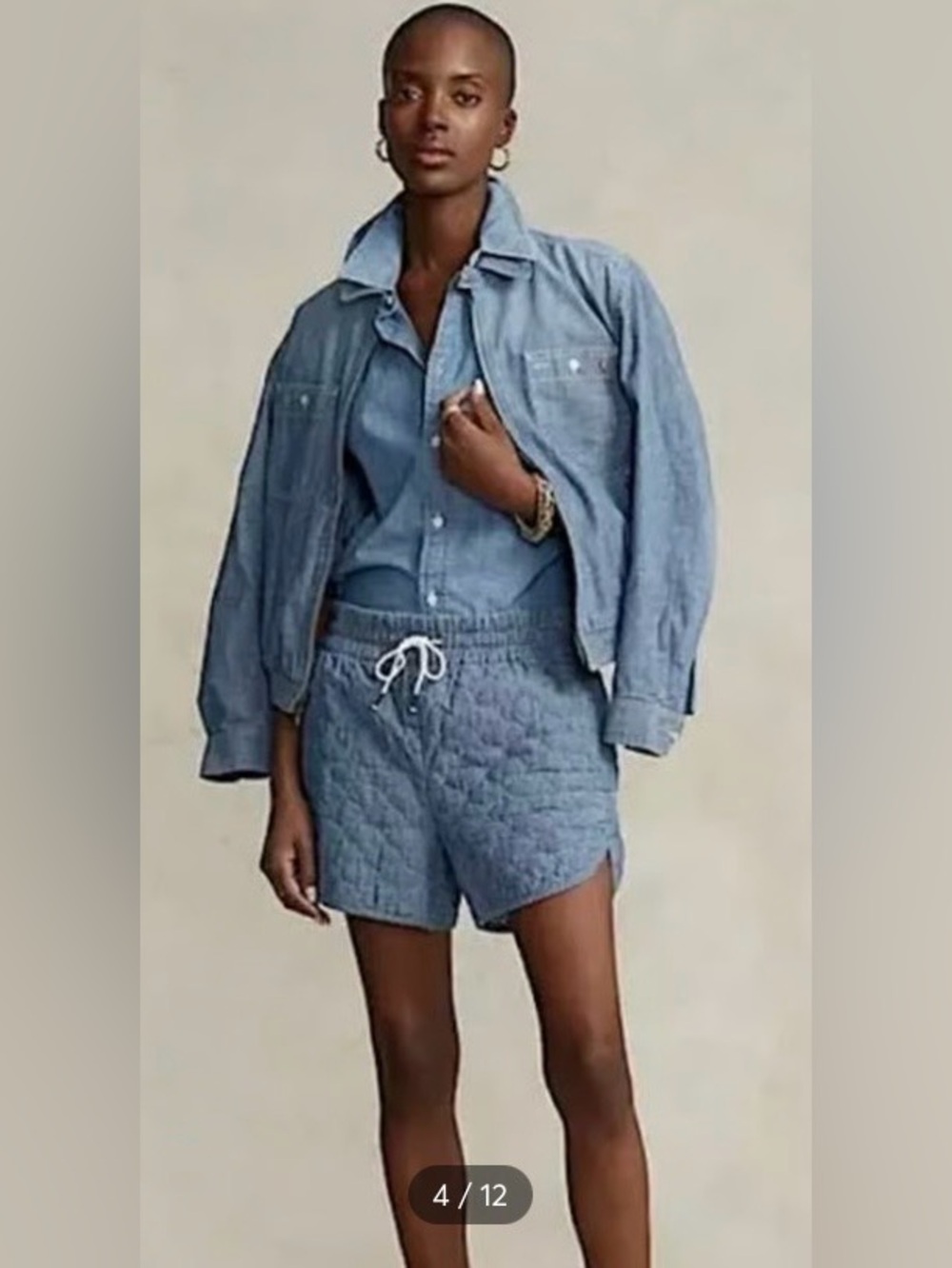 🆕 Women’s Ralph Lauren Chambray Quilted Shorts. Size L. NWT